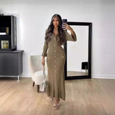 Vestido de punto de manga larga ajustado y adelgazante de otoño